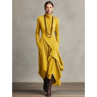 Women's Purple Bohemian Cotton Stretch Turtleneck Asymmetrical Draped Maxi Dress MDAJI