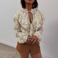 Women's Jacquard Riley Blouse in Cream, Size , ViscoseMetallised Fibre by Never Fully Dressed