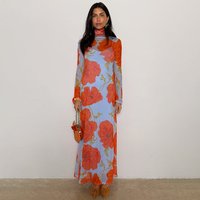 Women's Poppy Aria Mesh Dress in Blue, Size by Never Fully Dressed