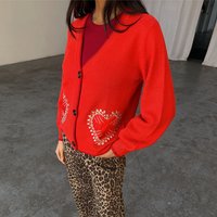 Women's Heart Cardigan in Red, Size Large by Never Fully Dressed