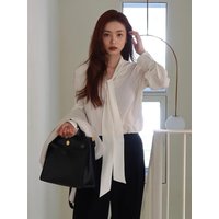 [Drama Signature] Tie Collar Silk Blouse