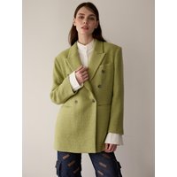 Big Shoulder Peaked Lapel Double-Breasted Long BlazerPALE YELLOW-GREEN