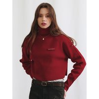 Turtle Neck Crop Knit Top [RED]