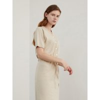 V-neck Cardigan Knit Dress [BEIGE]