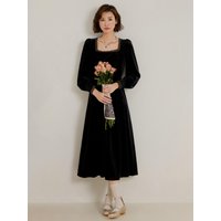 Puff Sleeve Velvet Dress