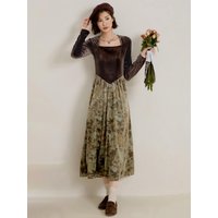 Stitch Velvet Long Dress