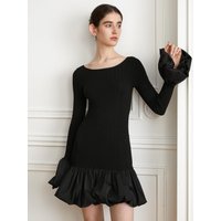 Wide-curved Neckline Knitted Dress