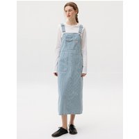 Pocket Detail Denim Overall Dress Blue stripe