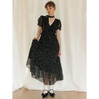 Floral V-neck Chiffon Frill Dress