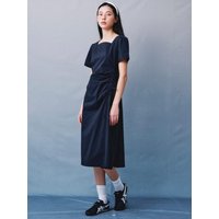 Square Neck Shirring Long Dress Navy KEMR