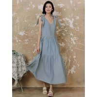 Blue Bow Chiffon Dress