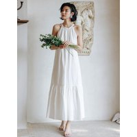 Forest White Halter Neck Dress