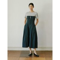 Layered Half Sleeve Long Dress _ Navy