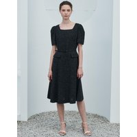 Maelle Square Neck A-line Tweed Dress