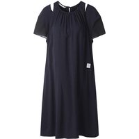 Patchwork Slit Shoulder Dress _ Navy