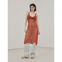 Net Sleeveless Midi Dress Brick