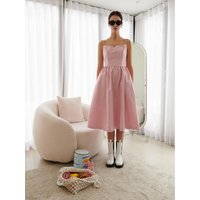 Heart Neck Midi Dress Pink