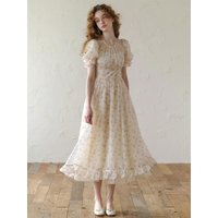 Cest_Mesh Halter Neck Floral Dress