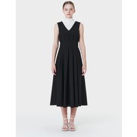 V-NECK PIN TUCK PLEATED MAXI DRESS BLACK MBCSOPBK