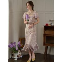 Lace Neck Floral Dress