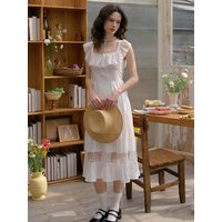 Lace Square Neck White Dress