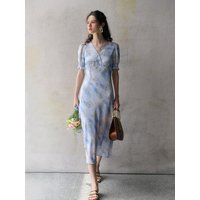 Summer V Neck Blue Dress
