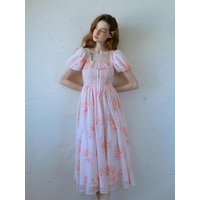 Pink Rose Puff Sleeve Dress