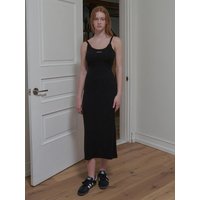 Built-in Cap Ribbed Maxi Dress [Black]