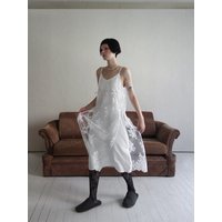 Sequin Lace Apron Dress for Layering beige