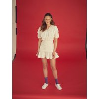 JACQUARD COTTON MINI DRESS - WHITEPURPLE