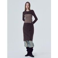 Pintuck Slit Jersey Dress, Brown
