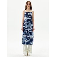 PLANT PRINTING SLEEVELESS LONG DRESS [BLUE]