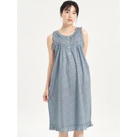 Blue Flower Sleeveless Cotton Dress Sleepwear