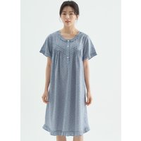 Blue Flower Short-Sleeved Cotton Dress Sleepwear