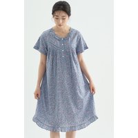 Dark Blue Flower Short-Sleeved Cotton Dress Sleepw