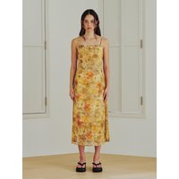 Sheer Flower Long Dress YELLOW