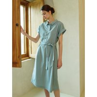 Punching Detail Collar Neck Dress _ Light Blue