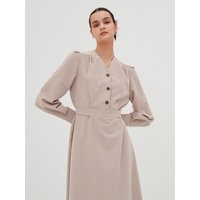 V-neck Long Sleeve Shirt Dress _Beige