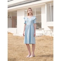 linen ruffle dress sky blue