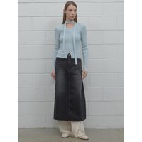 Flared Denim Long Skirt [Black]