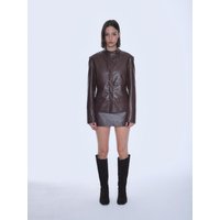 RONEW TATE FAUX LEATHER BIKER JACKET RED BROWN