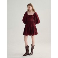 burgundy shirring mini dress