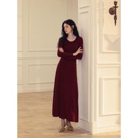 Red Burgundy Round Long Dress