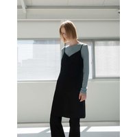 Satin Layered Mid-Length Slim Dress [BLACK]
