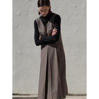 Twill Pleated Gold Button Midi Dress [Mocha] amr
