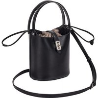 Double Handle Leather Drawstring Basket Small Handbag