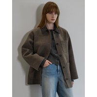 Twill Wool Half Coat [Brown]