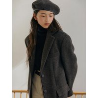 Semi-overfit Double-woven Wool Blazer Coat [Charcoal Brown]