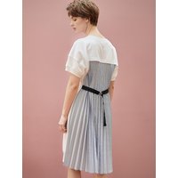 Pleated Short-Sleeve Dress [Beige]