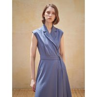Sleeveless Tailored Wrap Dress [Blue]